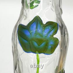 Moser Marquetry and Intaglio Art Glass Vase Blue Green Florals