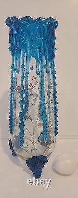 Moser Style Vase Large Applied glass flowers butterfly