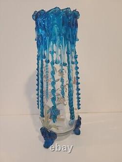 Moser Style Vase Large Applied glass flowers butterfly