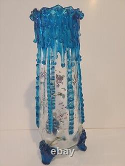 Moser Style Vase Large Applied glass flowers butterfly