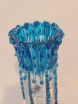 Moser Style Vase Large Applied glass flowers butterfly