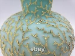 Mt Washington Cased Blue Satin Uranium Glass Coralene Seaweed 8 Vase 1885-1890