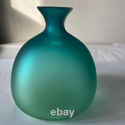 Multi Glass Blue Green Frosted Vase Rounded Body Flared Neck 21 x 19 cm