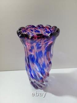 Murano 11 Hand Blown Twisted Art Glass Vase Cobalt Blue