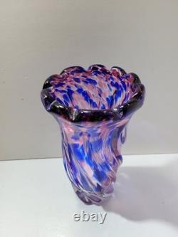 Murano 11 Hand Blown Twisted Art Glass Vase Cobalt Blue