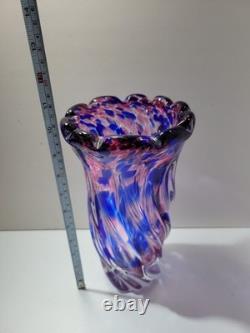 Murano 11 Hand Blown Twisted Art Glass Vase Cobalt Blue
