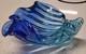 Murano Alfredo Barbini MID Century Art Glass Seashell Bowl Vase Blue Hand Blown