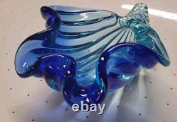 Murano Alfredo Barbini MID Century Art Glass Seashell Bowl Vase Blue Hand Blown