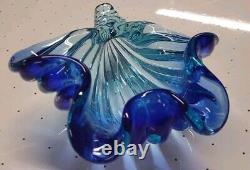 Murano Alfredo Barbini MID Century Art Glass Seashell Bowl Vase Blue Hand Blown