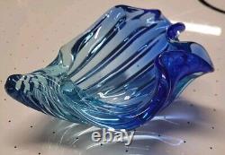 Murano Alfredo Barbini MID Century Art Glass Seashell Bowl Vase Blue Hand Blown