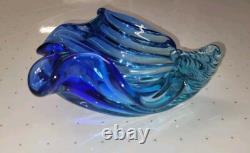 Murano Alfredo Barbini MID Century Art Glass Seashell Bowl Vase Blue Hand Blown