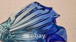 Murano Alfredo Barbini MID Century Art Glass Seashell Bowl Vase Blue Hand Blown
