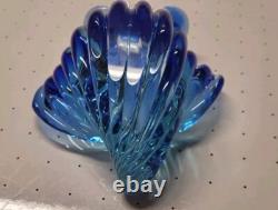 Murano Alfredo Barbini MID Century Art Glass Seashell Bowl Vase Blue Hand Blown
