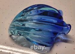 Murano Alfredo Barbini MID Century Art Glass Seashell Bowl Vase Blue Hand Blown