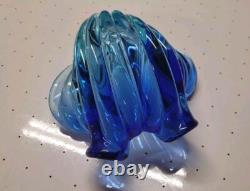 Murano Alfredo Barbini MID Century Art Glass Seashell Bowl Vase Blue Hand Blown