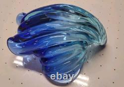 Murano Alfredo Barbini MID Century Art Glass Seashell Bowl Vase Blue Hand Blown