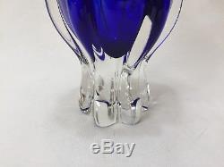 Murano Art Glass Cobalt Blue & Clear Vase, 11 1/4 Tall x 5 Widest, 4 Lbs
