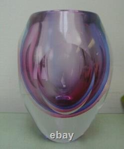 Murano Art Glass Flavio Poli Vase Faceted Sommerso Cobalt Blue, Purple and Pink