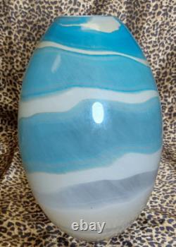 Murano Art Glass Hand Blown Blue & Cream Spiral Vase ITALY