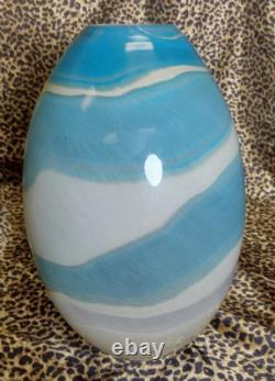 Murano Art Glass Hand Blown Blue & Cream Spiral Vase ITALY