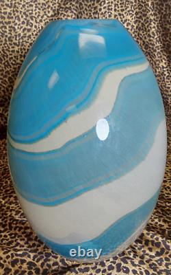 Murano Art Glass Hand Blown Blue & Cream Spiral Vase ITALY