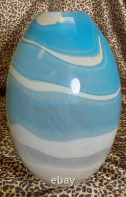 Murano Art Glass Hand Blown Blue & Cream Spiral Vase ITALY