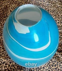 Murano Art Glass Hand Blown Blue & Cream Spiral Vase ITALY