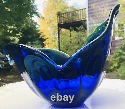 Murano Art Glass Hand Blown Swan Blue Green Vase Bowl 12 Piece Lavorazione