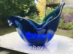 Murano Art Glass Hand Blown Swan Blue Green Vase Bowl 12 Piece Lavorazione