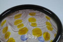 Murano Art Glass Hand Blown purple Feathering/Swirls Yellow & Blue Spots Vase