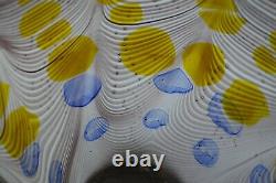 Murano Art Glass Hand Blown purple Feathering/Swirls Yellow & Blue Spots Vase