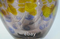 Murano Art Glass Hand Blown purple Feathering/Swirls Yellow & Blue Spots Vase