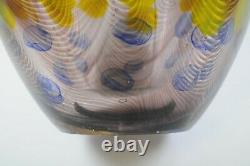 Murano Art Glass Hand Blown purple Feathering/Swirls Yellow & Blue Spots Vase