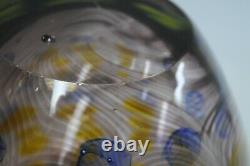 Murano Art Glass Hand Blown purple Feathering/Swirls Yellow & Blue Spots Vase