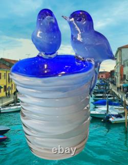 Murano Art Glass Italy Blue Birds Vase Outer Glass Coil Wrap 10 lb Unmarked VTG