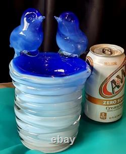 Murano Art Glass Italy Blue Birds Vase Outer Glass Coil Wrap 10 lb Unmarked VTG