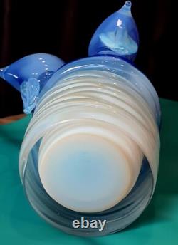 Murano Art Glass Italy Blue Birds Vase Outer Glass Coil Wrap 10 lb Unmarked VTG
