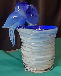 Murano Art Glass Italy Blue Birds Vase Outer Glass Coil Wrap 10 lb Unmarked VTG