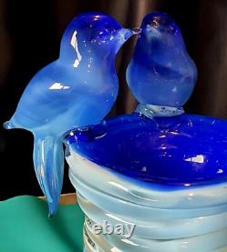 Murano Art Glass Italy Blue Birds Vase Outer Glass Coil Wrap 10 lb Unmarked VTG