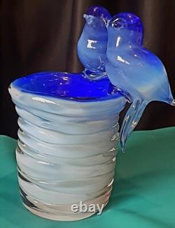 Murano Art Glass Italy Blue Birds Vase Outer Glass Coil Wrap 10 lb Unmarked VTG