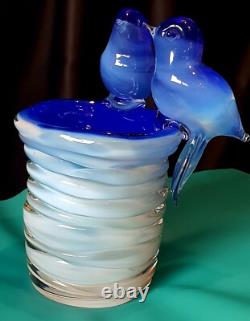 Murano Art Glass Italy Blue Birds Vase Outer Glass Coil Wrap 10 lb Unmarked VTG