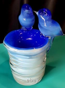 Murano Art Glass Italy Blue Birds Vase Outer Glass Coil Wrap 10 lb Unmarked VTG