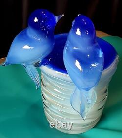 Murano Art Glass Italy Blue Birds Vase Outer Glass Coil Wrap 10 lb Unmarked VTG