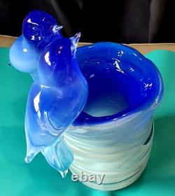 Murano Art Glass Italy Blue Birds Vase Outer Glass Coil Wrap 10 lb Unmarked VTG