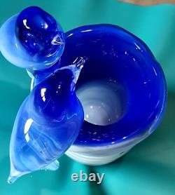 Murano Art Glass Italy Blue Birds Vase Outer Glass Coil Wrap 10 lb Unmarked VTG