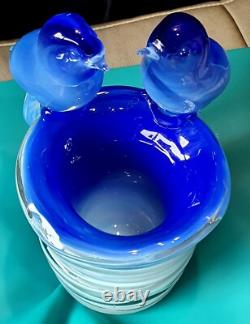 Murano Art Glass Italy Blue Birds Vase Outer Glass Coil Wrap 10 lb Unmarked VTG
