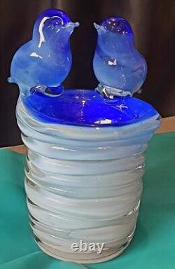 Murano Art Glass Italy Blue Birds Vase Outer Glass Coil Wrap 10 lb Unmarked VTG