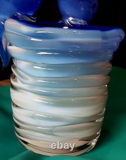 Murano Art Glass Italy Blue Birds Vase Outer Glass Coil Wrap 10 lb Unmarked VTG