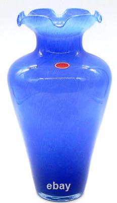 Murano Art Glass Large Ruffled Blue 14 Tall Vase Made In Italy SPECTACULAR