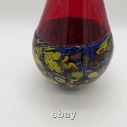 Murano Art Glass Vase Clear Red + Solid Blue With Murine Inlay